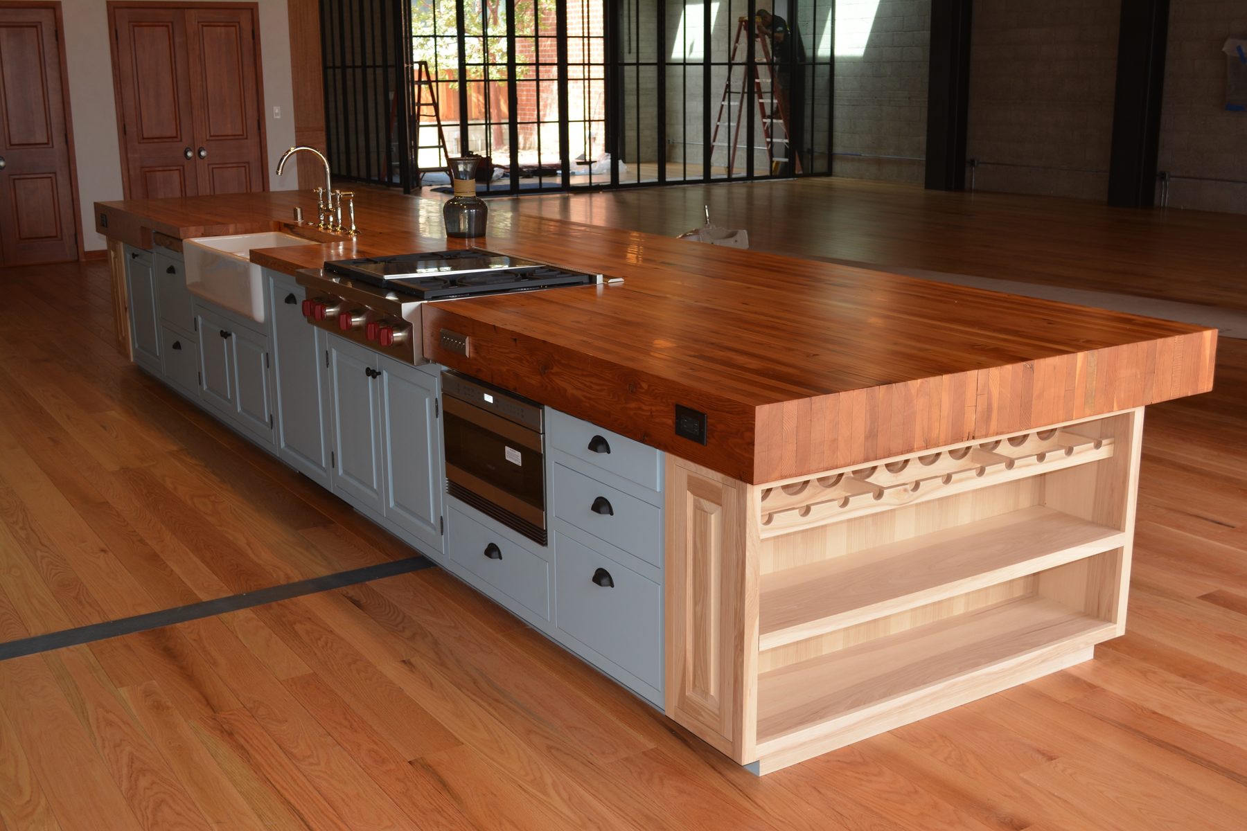 Custom kitchen island and millwork built in the J.F. Designs shop